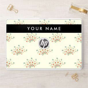 Blue and Red Flowers, Black, Your Name HP Laptop Skin