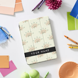 Blue and Red Flowers, Black, Your Name iPad Pro Cover