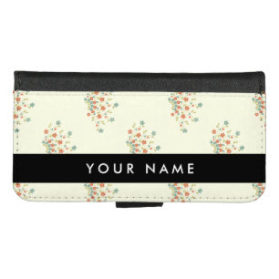 Blue and Red Flowers, Black, Your Name iPhone 8/7 Wallet Case