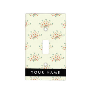 Blue and Red Flowers, Black, Your Name Light Switch Cover