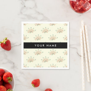 Blue and Red Flowers, Black, Your Name Napkins