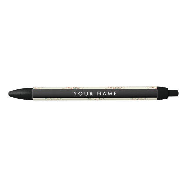 Blue and Red Flowers, Black, Your Name Pen (Front)