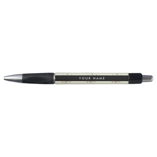 Blue and Red Flowers, Black, Your Name Pen (Front)