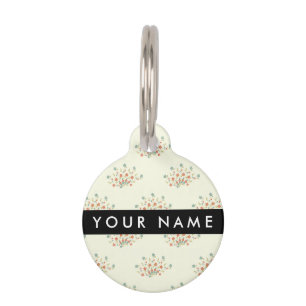 Blue and Red Flowers, Black, Your Name Pet ID Tag