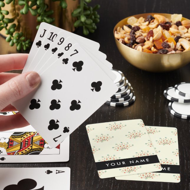 Blue and Red Flowers, Black, Your Name Poker Cards (In Situ)