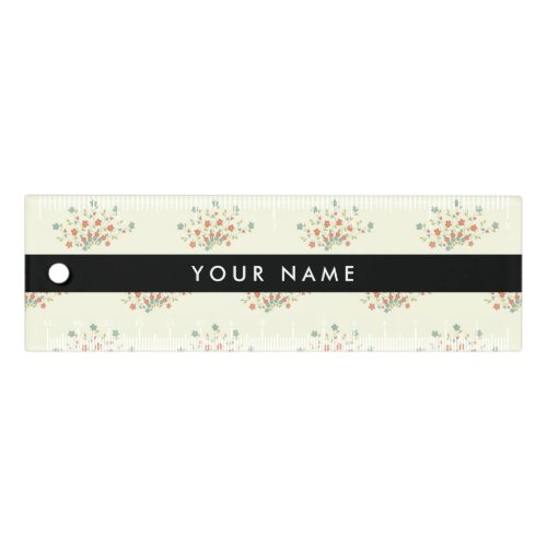 Blue and Red Flowers Black Your Name Ruler