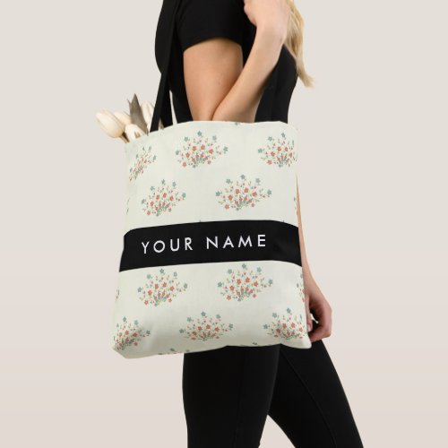 Blue and Red Flowers Black Your Name Tote Bag