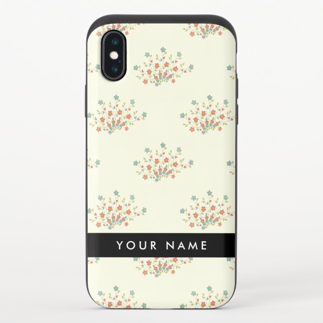 Blue and Red Flowers, Black, Your Name Uncommon iPhone Case (Back)