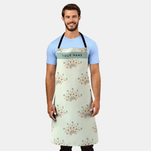 Blue and Red Flowers Blue Your Name Apron