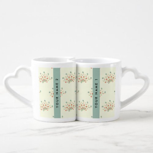 Blue and Red Flowers Blue Your Name Coffee Mug Set