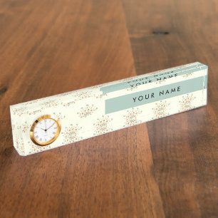 Blue and Red Flowers, Blue, Your Name Desk Name Plate