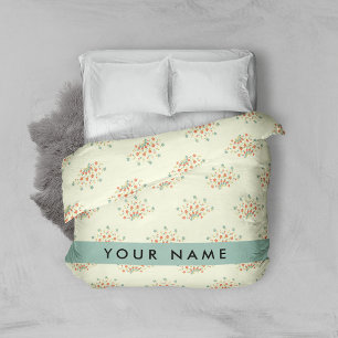 Blue and Red Flowers, Blue, Your Name Duvet Cover