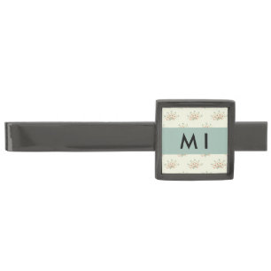 Blue and Red Flowers, Blue, Your Name Gunmetal Finish Tie Bar