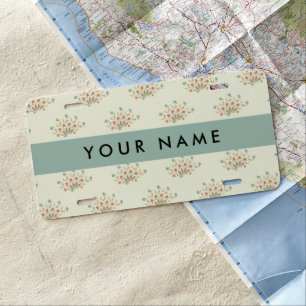 Blue and Red Flowers, Blue, Your Name License Plate