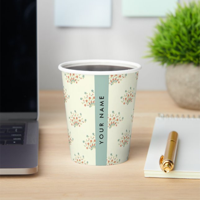 Blue and Red Flowers, Blue, Your Name Paper Cups (Insitu)