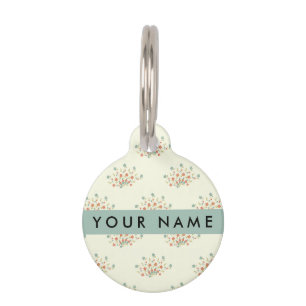 Blue and Red Flowers, Blue, Your Name Pet ID Tag