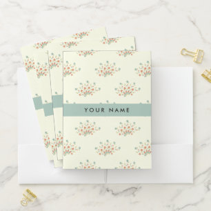 Blue and Red Flowers, Blue, Your Name Pocket Folder