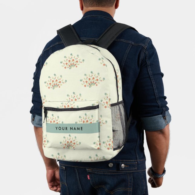 Blue and Red Flowers, Blue, Your Name Printed Backpack (Insitu (Model))