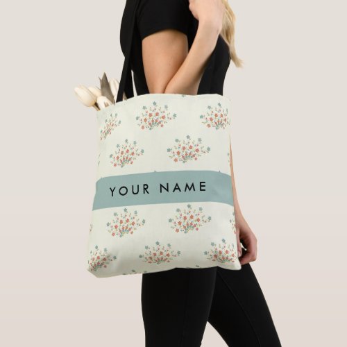 Blue and Red Flowers Blue Your Name Tote Bag