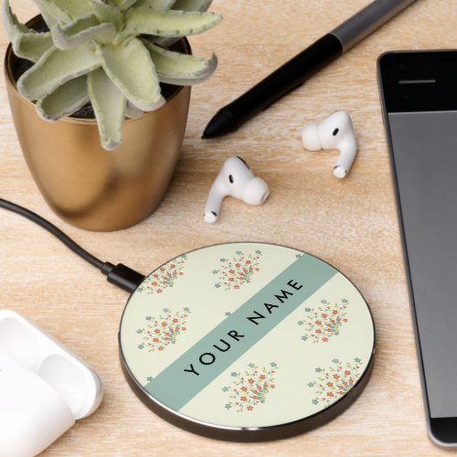 Blue and Red Flowers Blue Your Name Wireless Charger