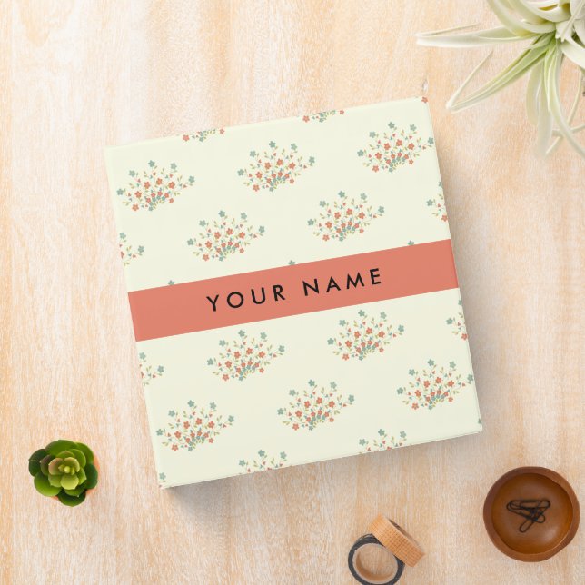 Blue and Red Flowers, Red, Your Name 3 Ring Binder (In Situ)