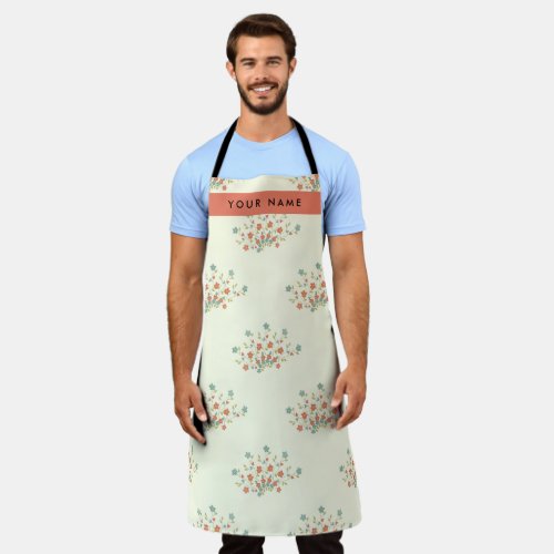 Blue and Red Flowers Red Your Name Apron