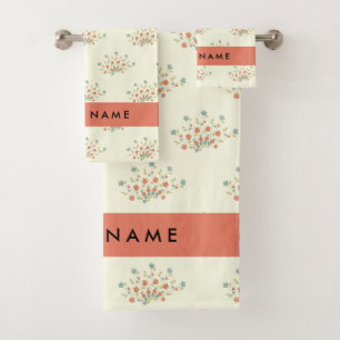 Blue and Red Flowers, Red, Your Name Bath Towel Set