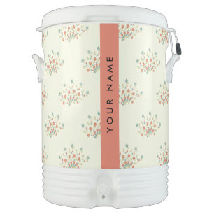 Blue and Red Flowers, Red, Your Name Beverage Cooler