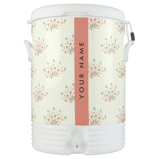 Blue and Red Flowers, Red, Your Name Beverage Cooler (Front)