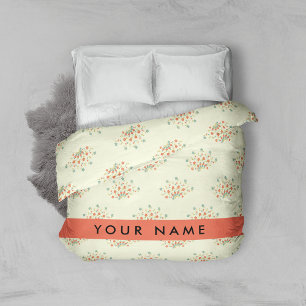 Blue and Red Flowers, Red, Your Name Duvet Cover
