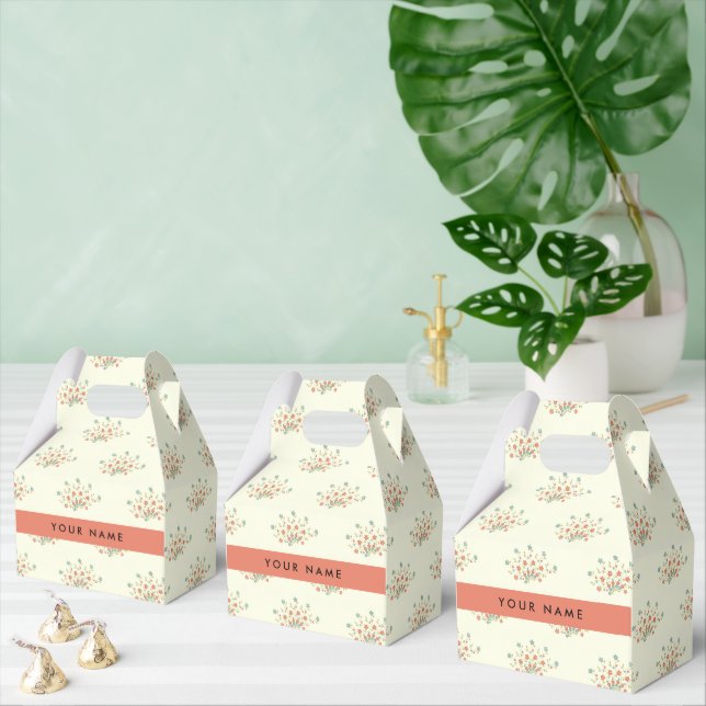 Blue and Red Flowers, Red, Your Name Favor Boxes (Multiple)