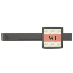 Blue and Red Flowers, Red, Your Name Gunmetal Finish Tie Bar