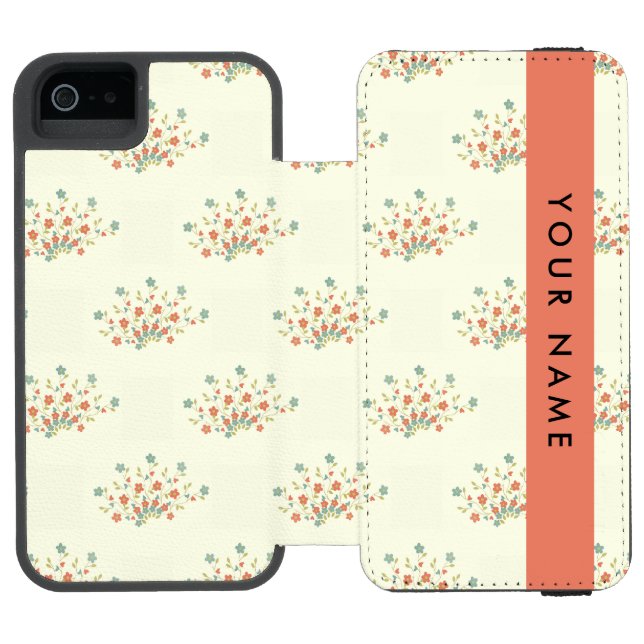 Blue and Red Flowers, Red, Your Name Incipio iPhone Wallet Case (Folio Open)
