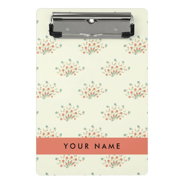 Blue and Red Flowers, Red, Your Name Mini Clipboard (Front)