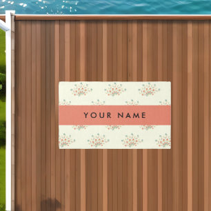 Blue and Red Flowers, Red, Your Name Outdoor Rug