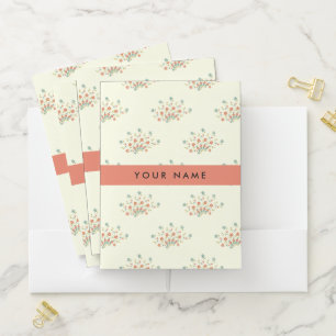 Blue and Red Flowers, Red, Your Name Pocket Folder