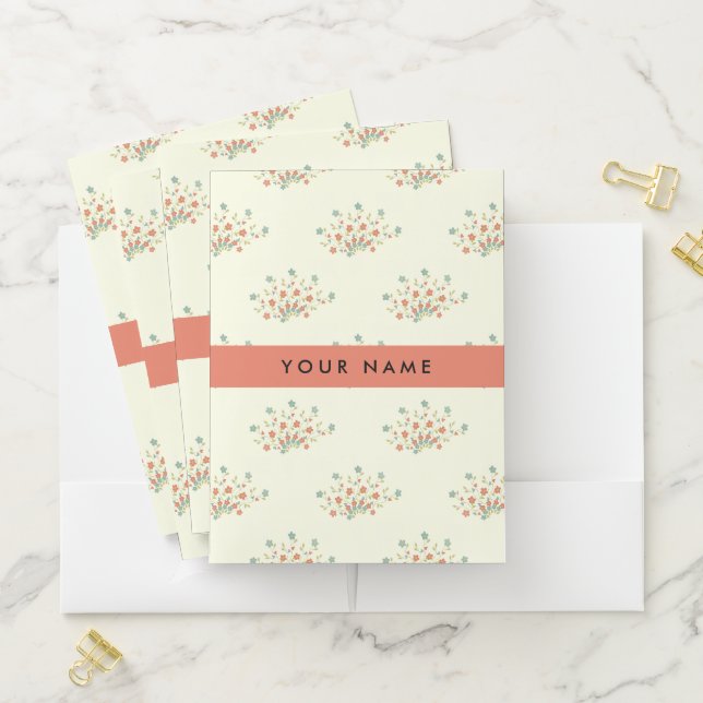 Blue and Red Flowers, Red, Your Name Pocket Folder (In Situ)