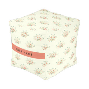 Blue and Red Flowers, Red, Your Name Pouf