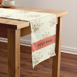 Blue and Red Flowers, Red, Your Name Short Table Runner