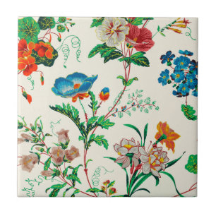 Blue and red flowers vintage painting Pattern Ceramic Tile