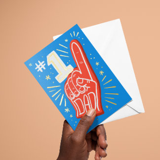 Blue and Red Foam Finger Number 1 Dad Father's Day Foil Greeting Card