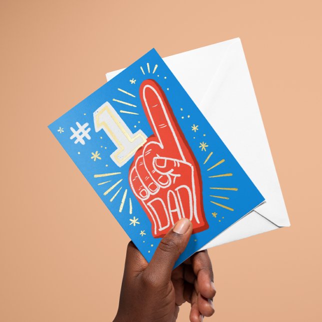 Blue and Red Foam Finger Number 1 Dad Father's Day Foil Greeting Card (Creator Uploaded)