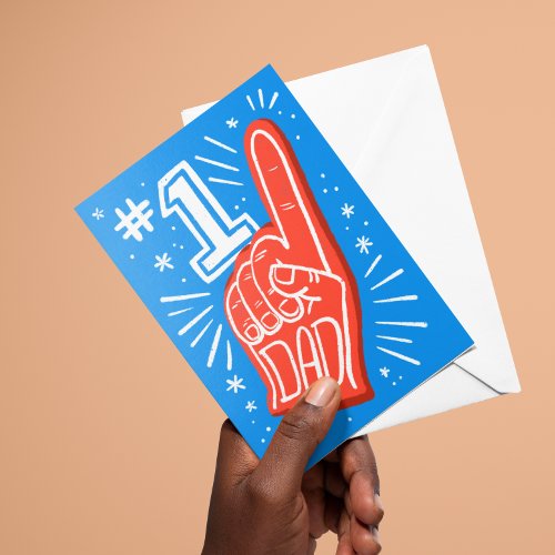 Blue and Red Foam Finger Number 1 Dad Fathers Day Postcard