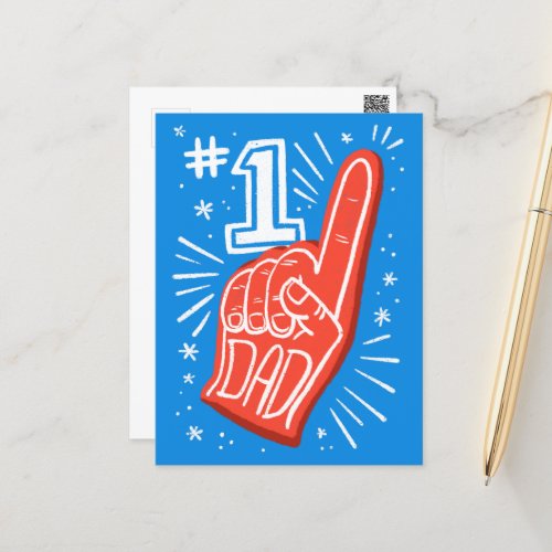 Blue and Red Foam Finger Number 1 Dad Fathers Day Postcard