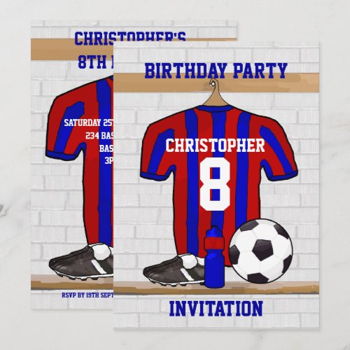 Personalised blue and red football soccer Jerse Custom Invite
