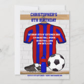 Blue and Red Football Soccer Jersey Birthday Party Invitation (Back)