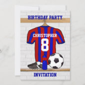 Blue and Red Football Soccer Jersey Birthday Party Invitation (Front)