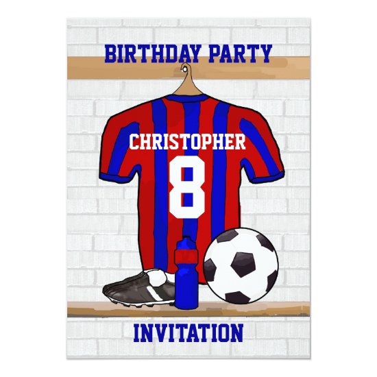 Blue and Red Football Soccer Jersey Birthday Party Invitation