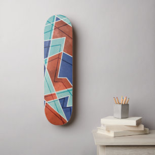 Blue And Red Geometric Pattern Skateboard