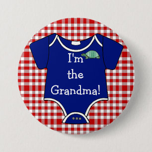 Blue and Red Gingham Turtle I'm The Grandma! Button